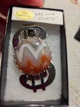 Load image into Gallery viewer, Custom Laguna Agate Money Clip Silver Tone Made in USA