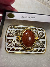 Load image into Gallery viewer, Custom Gold Stone Belt Buckle with gold/white tone made in USA