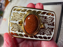 Load image into Gallery viewer, Custom Gold Stone Belt Buckle with gold/white tone made in USA