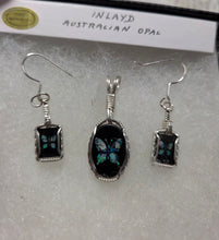 Load image into Gallery viewer, Custom Wire Wrapped Inlaid Australian Opal Set: Earrings, Necklace/Earrings Sterling Silver