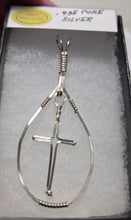 Load image into Gallery viewer, Custom Wire Wrapped Pure Sterling Silver Oval Shape with Cross Necklace/Pendant
