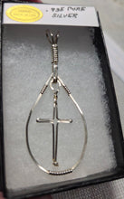 Load image into Gallery viewer, Custom Wire Wrapped Pure Sterling Silver Oval Shape with Cross Necklace/Pendant