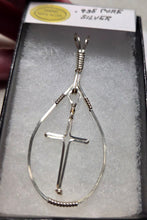 Load image into Gallery viewer, Custom Wire Wrapped Pure Sterling Silver Oval Shape with Cross Necklace/Pendant