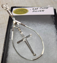 Load image into Gallery viewer, Custom Wire Wrapped Pure Sterling Silver Oval Shape with Cross Necklace/Pendant