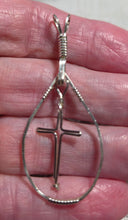 Load image into Gallery viewer, Custom Wire Wrapped Pure Sterling Silver Oval Shape with Cross Necklace/Pendant