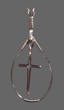 Load image into Gallery viewer, Custom Wire Wrapped Pure Sterling Silver Oval Shape with Cross Necklace/Pendant