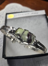 Load image into Gallery viewer, Custom Wire Wrapped Urainum Glass Bracelet Sterling Silver Size 7 1/4