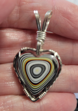 Load image into Gallery viewer, Custom Wire Wrapped Fordite Heart Necklace/Pendant Sterling Silver