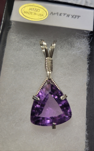 Custom Wire Wrapped Faceted Amethyst Necklace/Pendant Sterling Silver