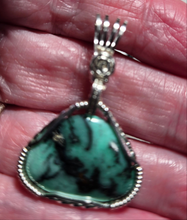 Load image into Gallery viewer, Custom Wire Wrapped Super Rare Variscite Snowville, NV Necklace/Pendant Sterling Silver