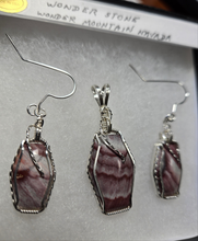 Load image into Gallery viewer, Custom Wire Wrapped Wonderstone Set: Earrings  Necklace/Pendant Sterling Silver