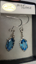 Load image into Gallery viewer, Custom Wire Wrapped Faceted Blue Topaz Earrings 8 ct Sterling Silver