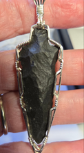 Load image into Gallery viewer, Custom Wire Wrapped Basalt Arrowhead Knapped by George Lott Necklace/Pendant Sterling Silver