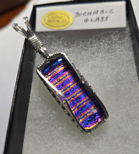 Load image into Gallery viewer, Custom Wire Wrapped Dichroic Glass Necklace/Pendant Sterling Silver