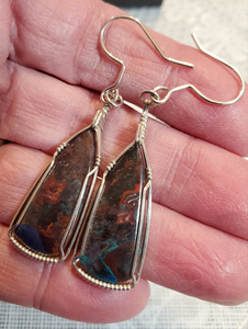 Custom Wire Wrapped Apache Chrysocolla Earrings Sterling Silver