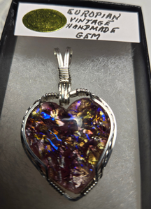Custom Wire Wrapped European Vintage Heart Stone Necklace/Pendant Sterling Silver