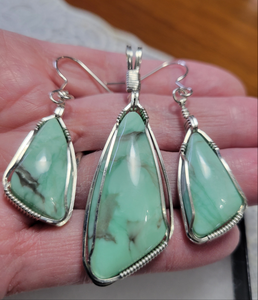 Custom Wire Wrapped Green Variscite Set: Necklace/Pendant Earrings Sterling Silver