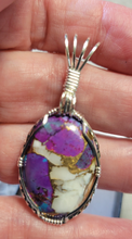 Load image into Gallery viewer, Custom Wire Wrapped Purple Majave Turquoise Spiny Oyster &amp; Copper Necklace/Pendant Sterling Silver