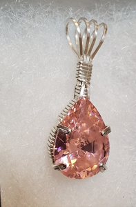 Custom Wire Wrapped Faceted Pink Sapphire Necklace/Pendant 18.5 ct Sterling Silver