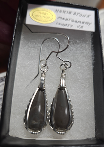 Custom Wire Wrapper Polished Hokie Stone Virginia Tech Gray Quarry: Earrings Sterling Silver