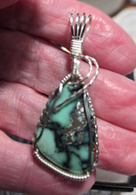 Load image into Gallery viewer, Custom Wire Wrapped Super Rare Variscite Snowville, NV Necklace/Pendant Sterling Silver