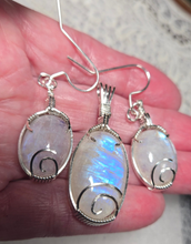 Load image into Gallery viewer, Custom Wire Wrapped Moonstone Set: Earrings Necklace/Pendant Sterling Silver.