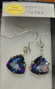 Custom Wire Wrapped Faceted Mystic Topaz Earrings Sterling Silver