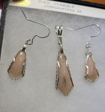 Load image into Gallery viewer, Custom Wire Wrapped Pink Marble Appomattox, VA Set Necklace/Pendant Earrings in Sterling Silver