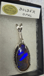 Custom Wire Wrapped Boulder Opal Necklace/Pendant Sterling Silver