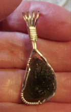 Load image into Gallery viewer, Custom Wire Wrapped Rough/Natural Moldavite 8ct Necklace/Pendant Sterling Silver