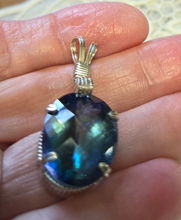 Load image into Gallery viewer, Custom Wire Wrapped Faceted Peacock Mystic Fire Topaz 20 cts. Necklace/Pendant Sterling Silver