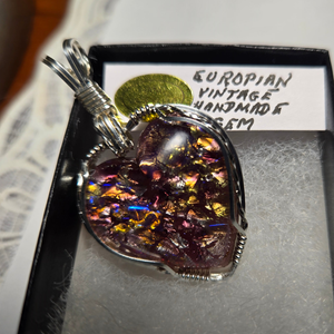 Custom Wire Wrapped European Vintage Heart Stone Necklace/Pendant Sterling Silver