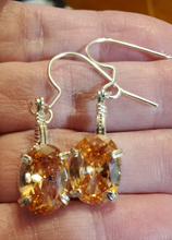 Load image into Gallery viewer, Custom Wire Wrapped Faceted Orange Sapphire Earrings Sterling Silver