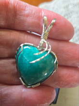 Load image into Gallery viewer, Custom Wire Wrapped Amazonite Heart Morefield Mine Amelia Cty VA Necklace/Pendant Sterling Silver