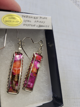 Load image into Gallery viewer, Custom Wire Wrapped Peruvian Pink Opal Spiny Oyster &amp; Bronze Earrings Sterling Silver