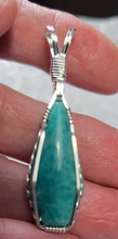 Load image into Gallery viewer, Custom Cut Polished &amp; Wire Wrapped Amazonite Morefield Mine VA Necklace/Pendant Sterling Silver