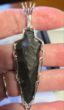 Load image into Gallery viewer, Custom Wire Wrapped Basalt Arrowhead Knapped by George Lott Necklace/Pendant Sterling Silver