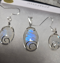 Load image into Gallery viewer, Custom Wire Wrapped Moonstone Set: Earrings Necklace/Pendant Sterling Silver.