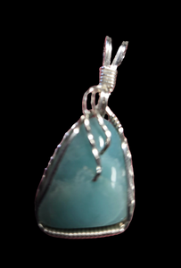 Custom Cut Polished & Wire Wrapped Larimar Necklace/Pendant Sterling Silver