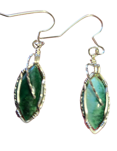 Custom Cut Polished & Wire Wrapped Green Bridewell Stone Set: Necklace/Pendant Earrings Sterling Silver