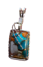 Load image into Gallery viewer, Custom Wire Wrapped Spiney Oyster Turquoise &amp; Bronze Set: Necklace/Pendant Earrings Sterling Silver