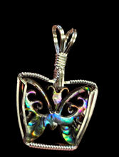 Load image into Gallery viewer, Custom Wire Wrapped Paua Shell Butterfly Necklace/Pendant Sterling Silver