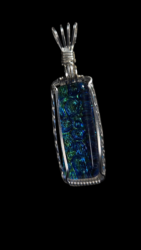 Custom Wire Wrapped Dichroic Glass Necklace/Pendant Sterling Silver