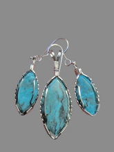 Load image into Gallery viewer, Custom Wire Wrapped Water Web Turquoise Set: Earrings, Necklace/Pendant Sterling Silver