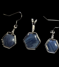 Load image into Gallery viewer, Custom Cut Polished &amp; Wire Wrapped Rebecca Iron Ore Furnace Slag Set: Necklace/Pendant &amp; Earrings Sterling Silver