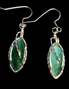 Custom Cut Polished & Wire Wrapped Green Bridewell Stone Set: Necklace/Pendant Earrings Sterling Silver