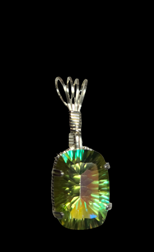 Custom Wire Wrapped Faceted Green Neptune Gardens Topaz 13.8 cts. Necklace/Pendant Sterling Silver