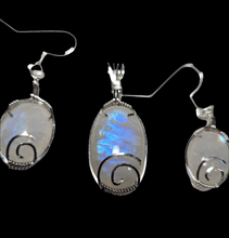 Load image into Gallery viewer, Custom Wire Wrapped Moonstone Set: Earrings Necklace/Pendant Sterling Silver.