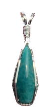 Load image into Gallery viewer, Custom Cut Polished &amp; Wire Wrapped Amazonite Morefield Mine VA Necklace/Pendant Sterling Silver