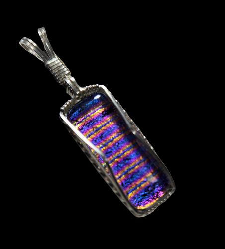 Custom Wire Wrapped Dichroic Glass Necklace/Pendant Sterling Silver
